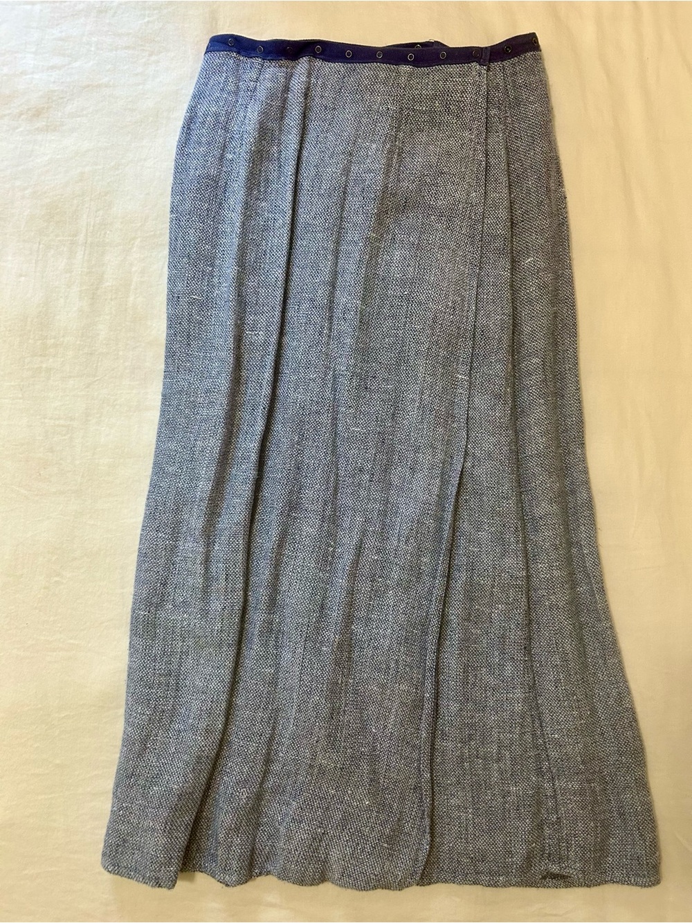 Vintage 70s 80s Reversible Blue Tweed Adjustable Snap Wrap Midi Skirt M L - Picture 1 of 11